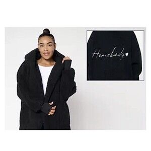 By Jill Martin Women's Sherpa Embroidered Hooded Lounger Black XL/1X  NEW!